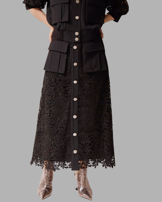 レースミックスフロントボタンスカート