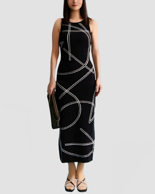 ノワール ラインアート ニットドレス