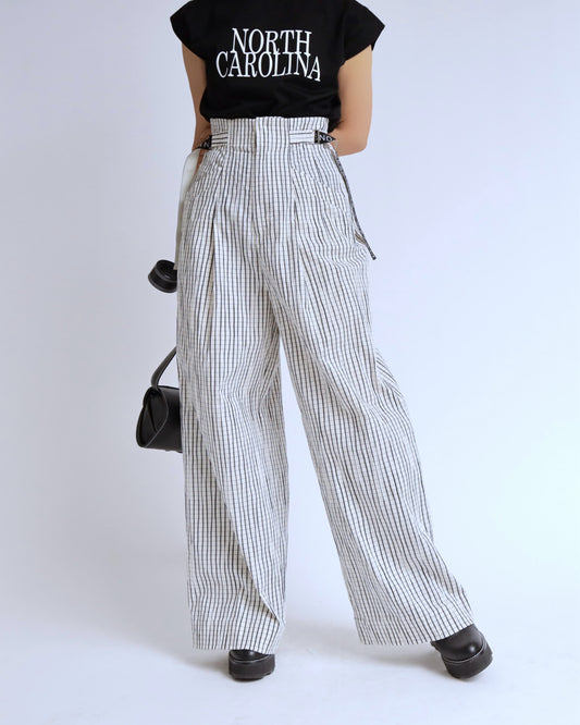 チェック ベルテッド ワイドパンツ