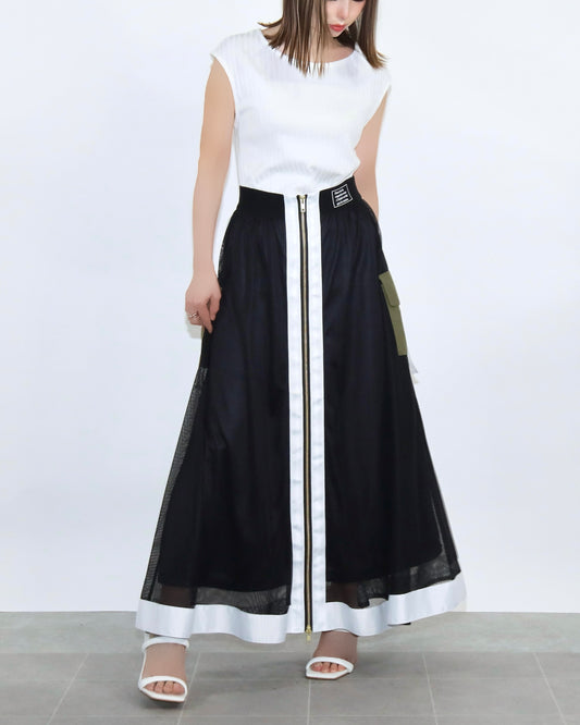 メッシュレイヤードフレアスカート