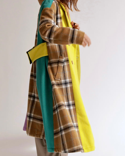 ハーモニーカラーブロック・チェックロングコート