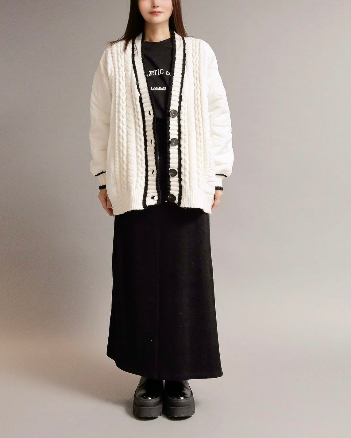 キルティングケーブルニットコーディガン