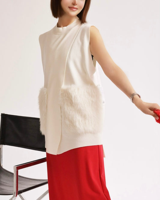 ファーポケットニットベスト