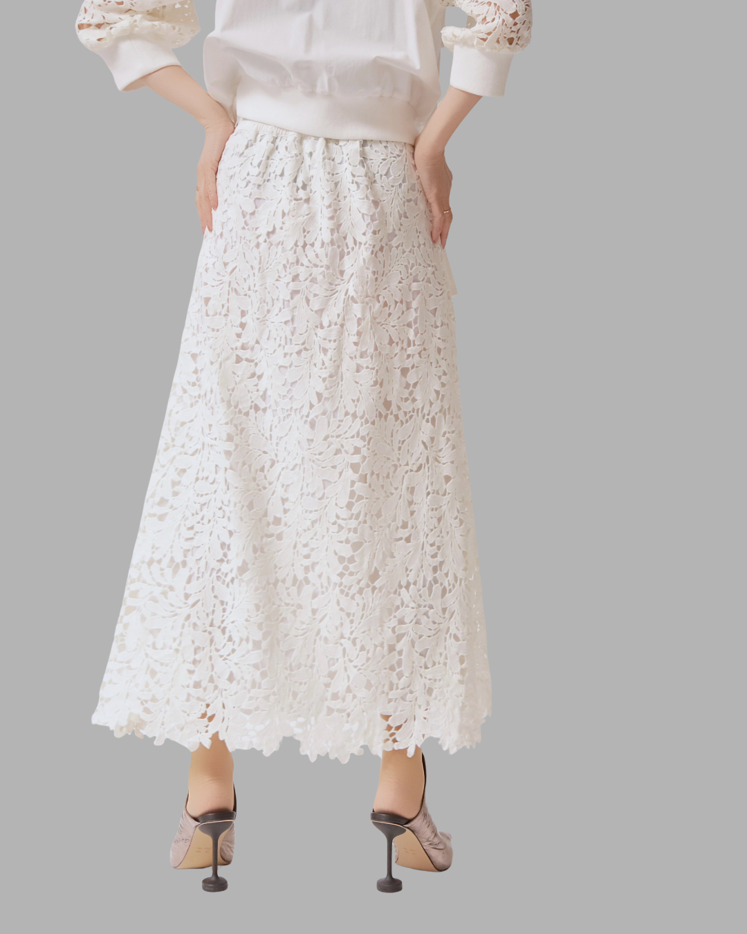 レースミックスフロントボタンスカート