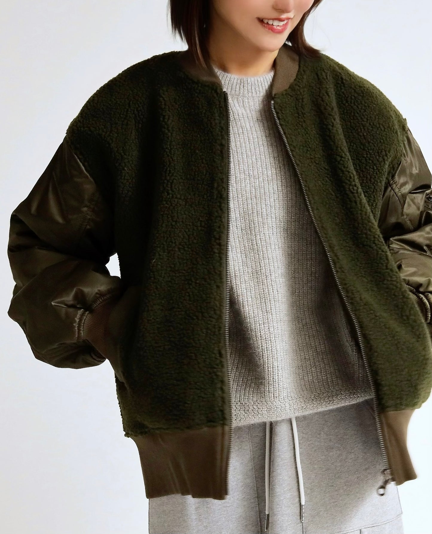 ボア×ナイロン コンビブルゾン