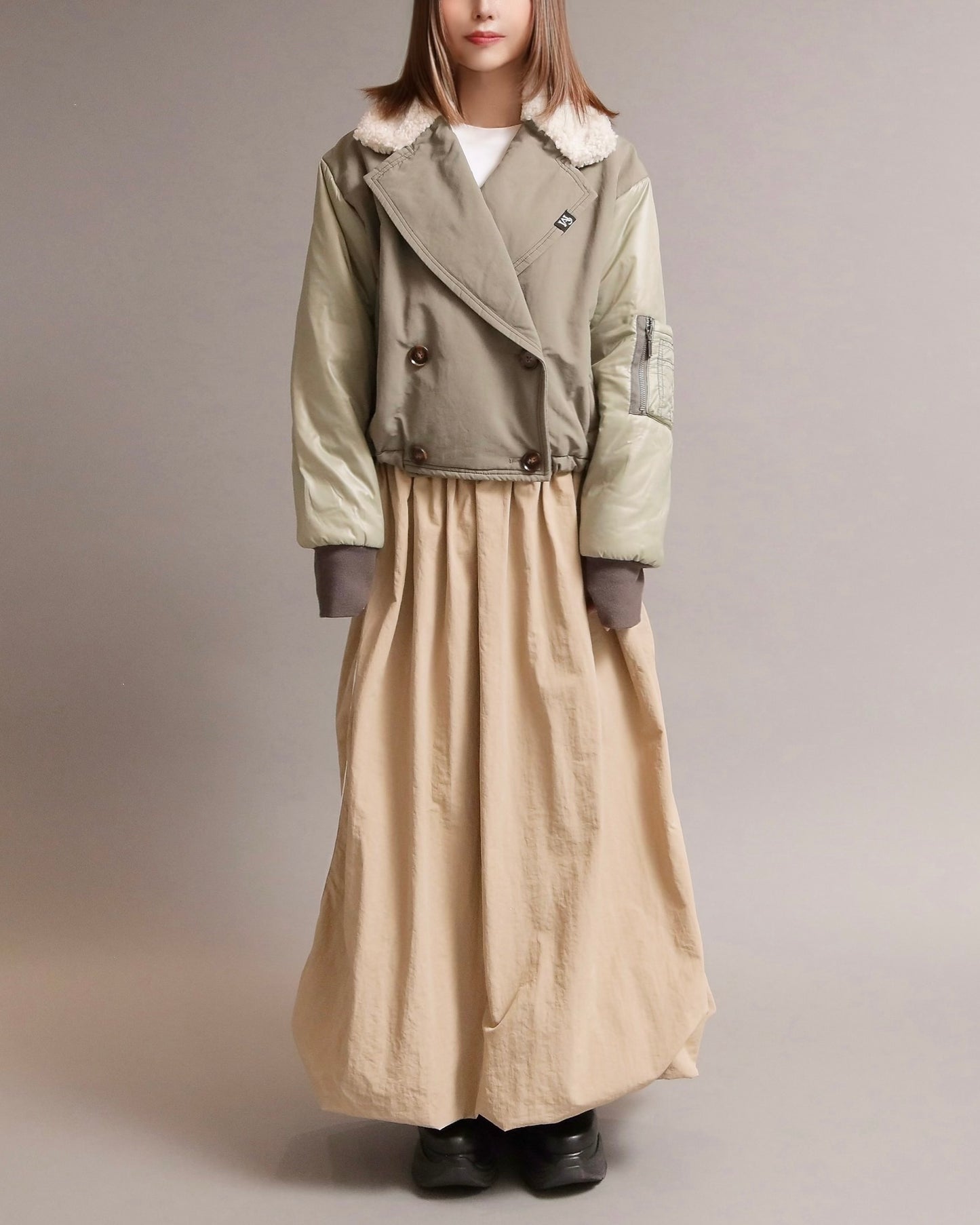 ボアカラー配色ミックスショートジャケット