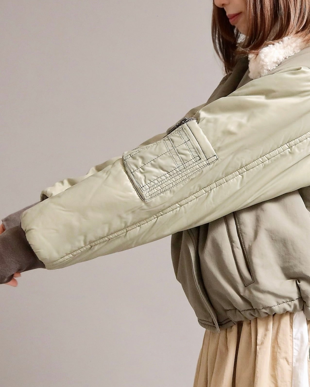 ボアカラー配色ミックスショートジャケット