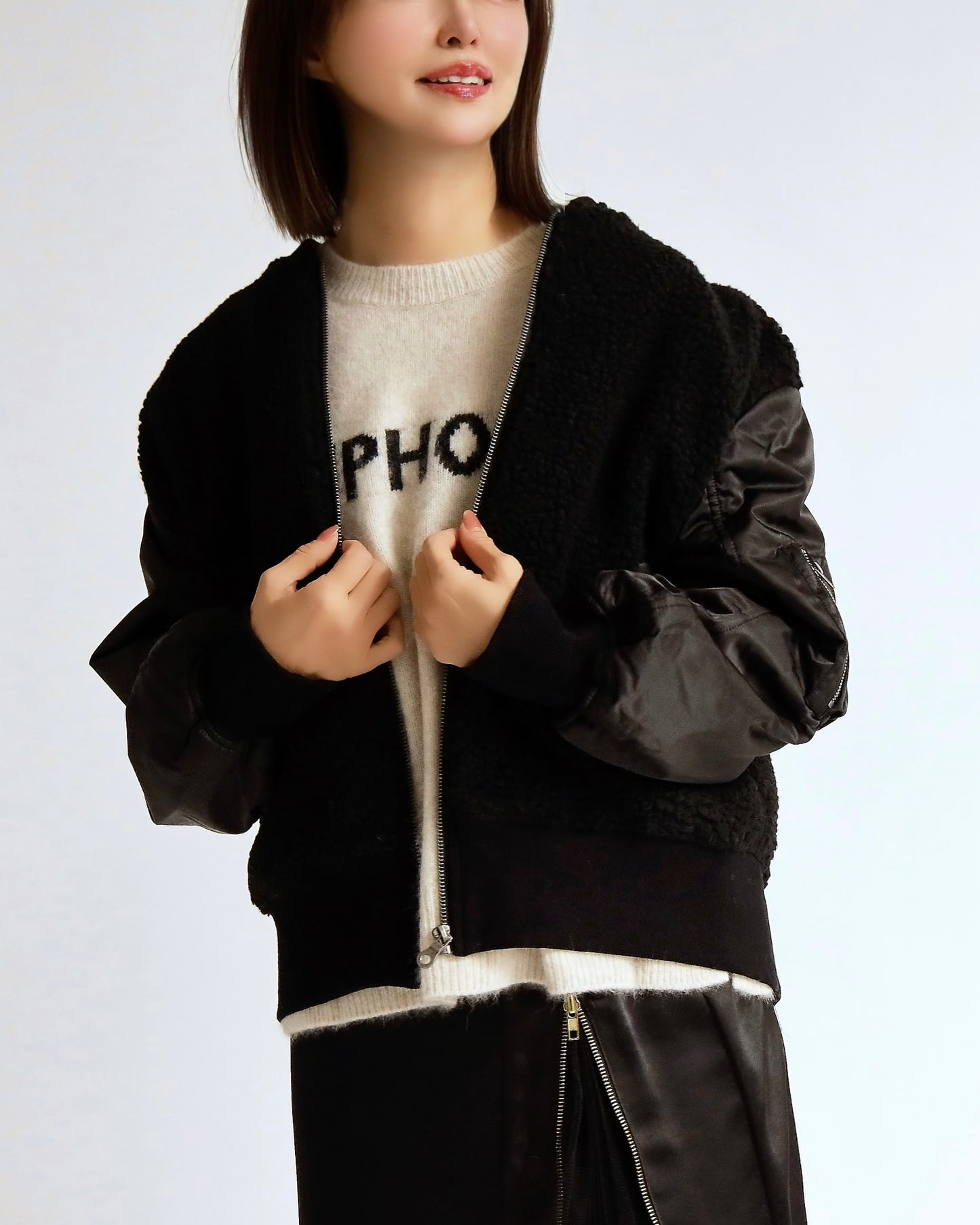 ボア×ナイロン コンビブルゾン