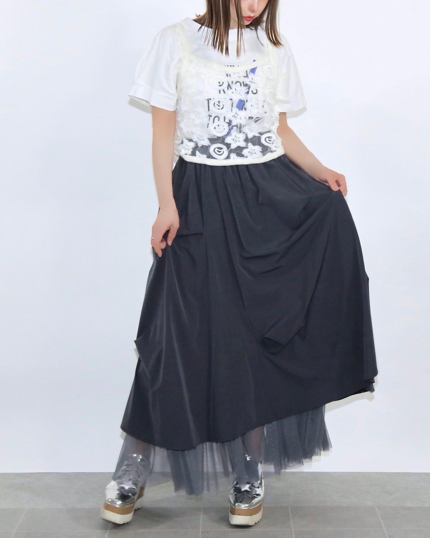 チュールレイヤードバルーンスカート