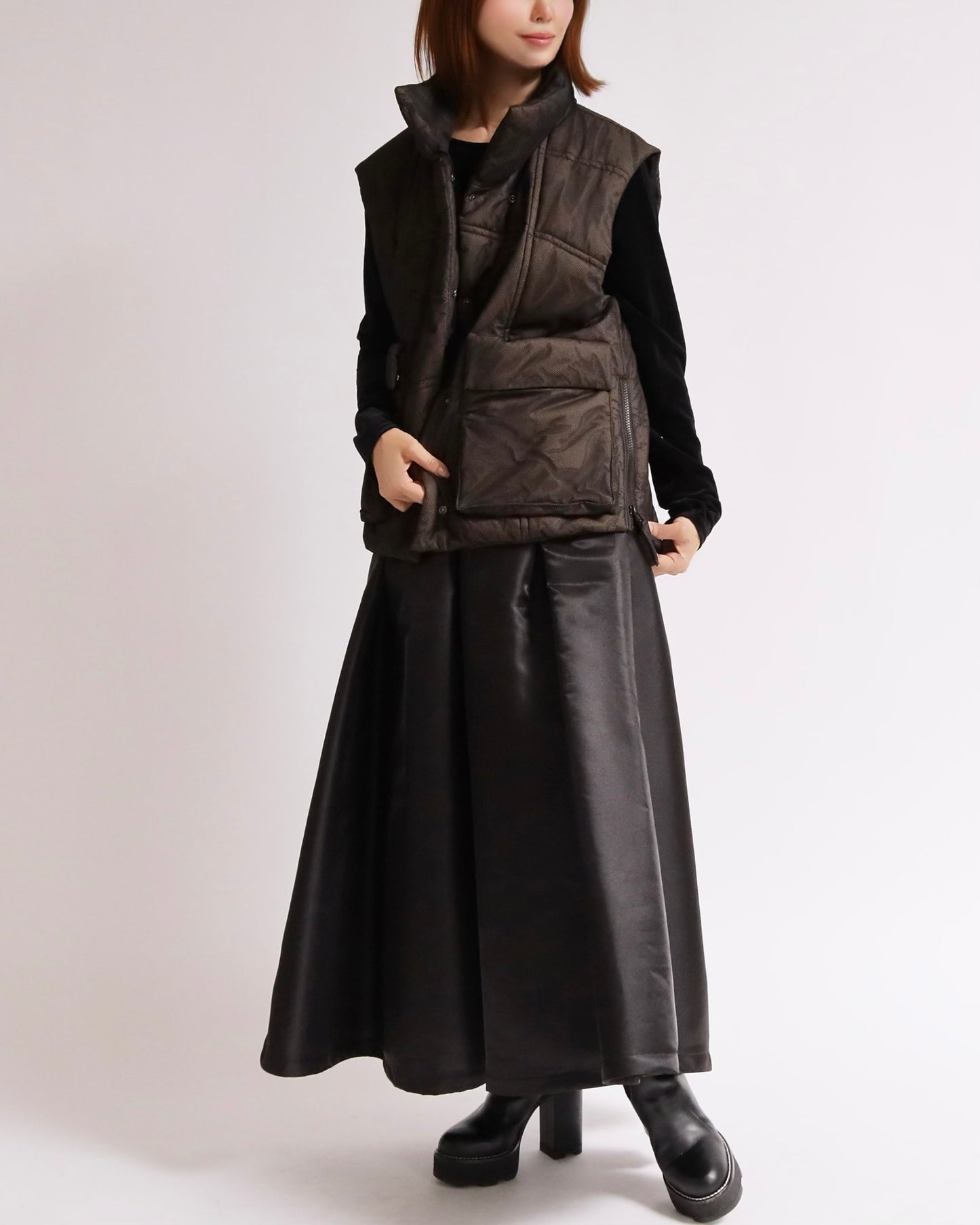 キルティングスタンドネックベスト