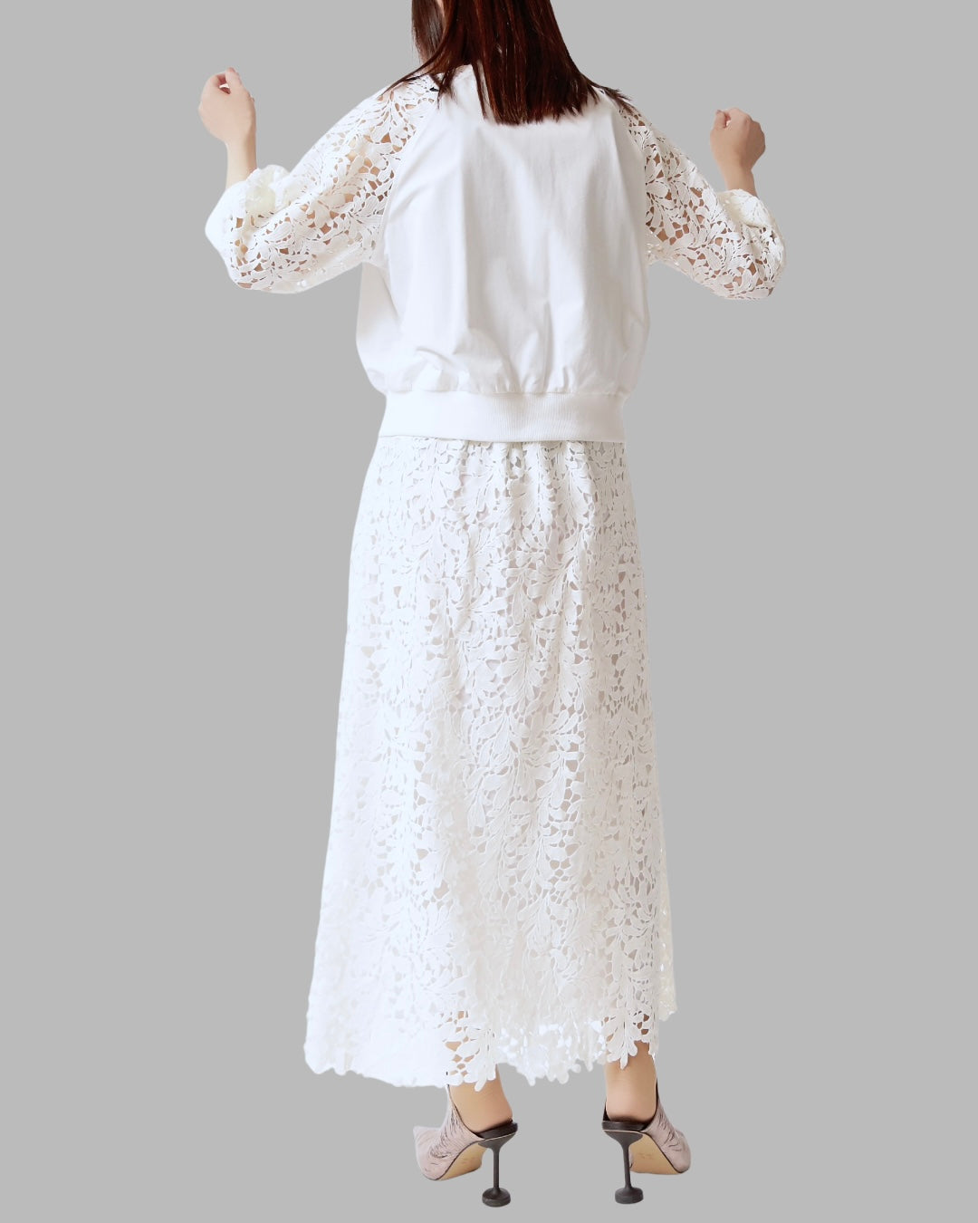 レースミックスフロントボタンスカート