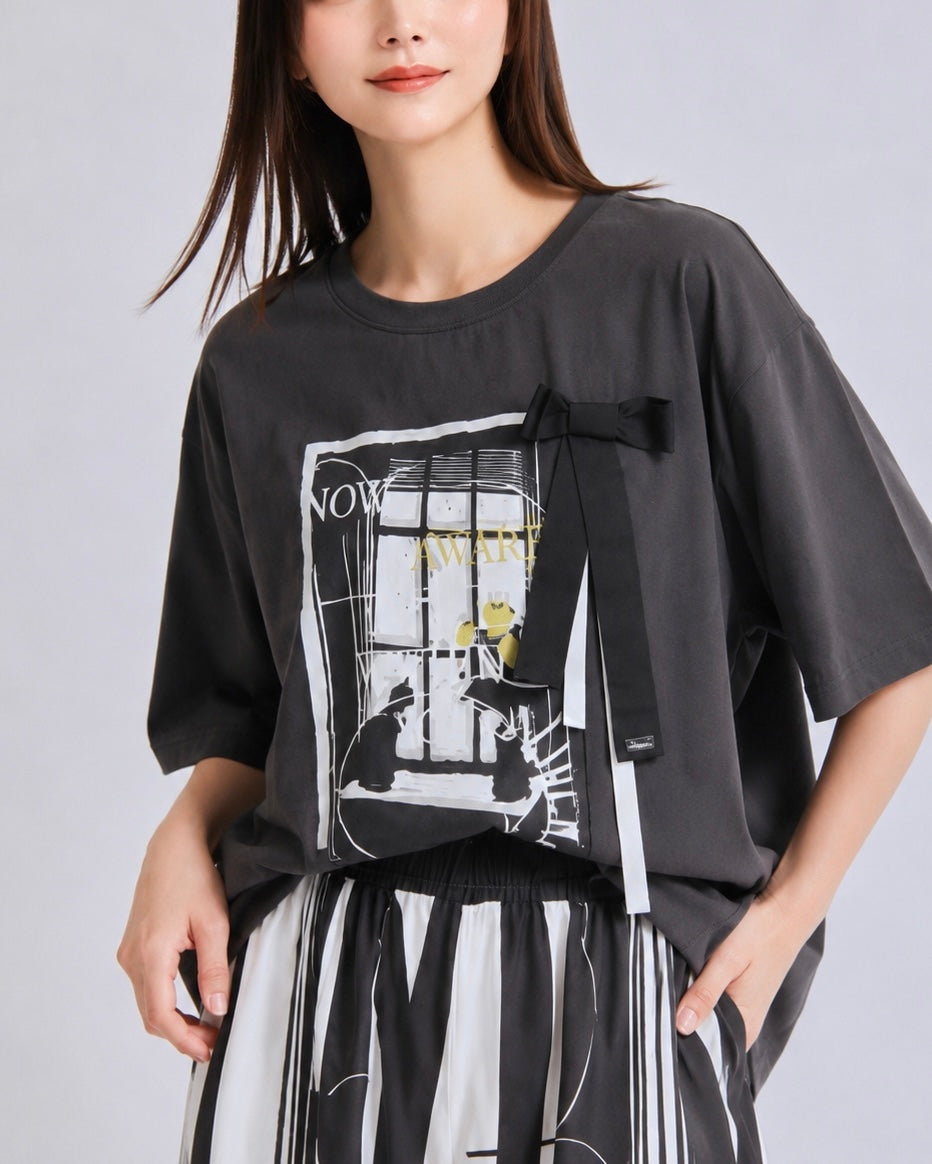 アートプリント リボンデザインTシャツ