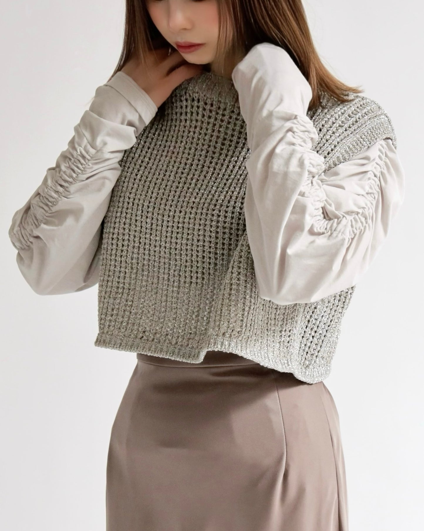 ラメニットショートベスト