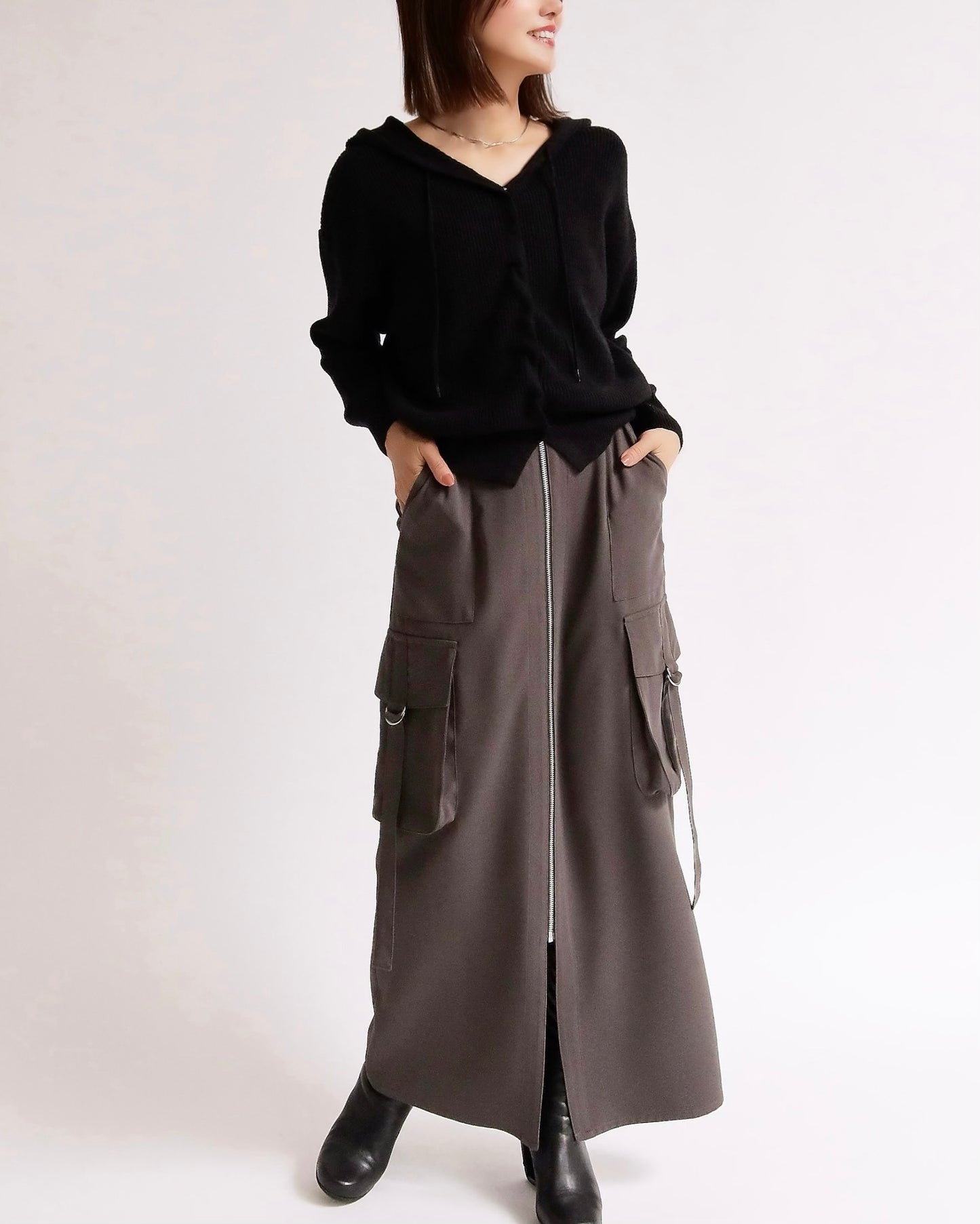 ニットフーディーカーディガン