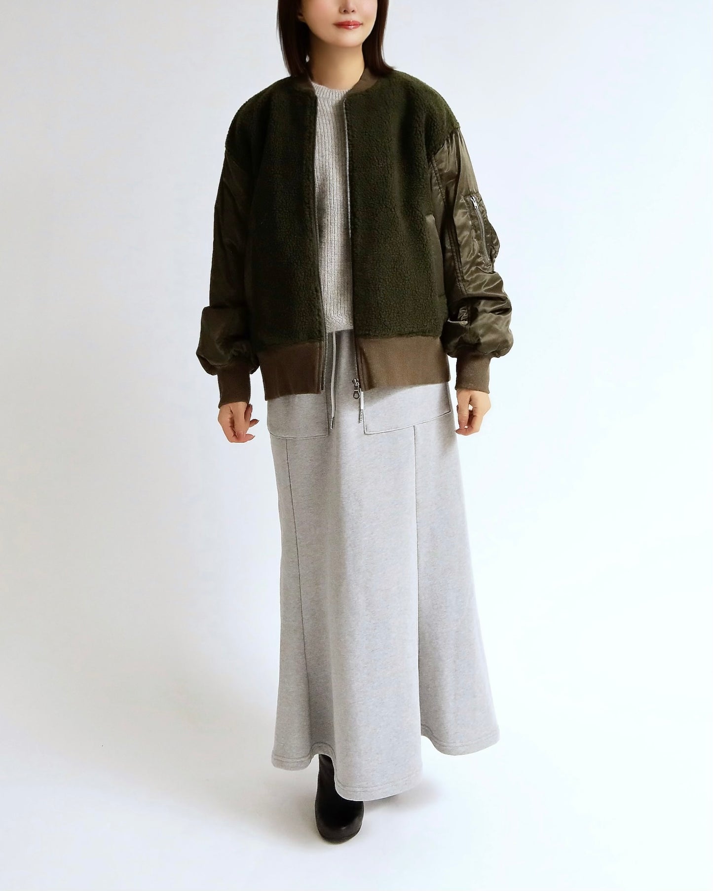 ボア×ナイロン コンビブルゾン