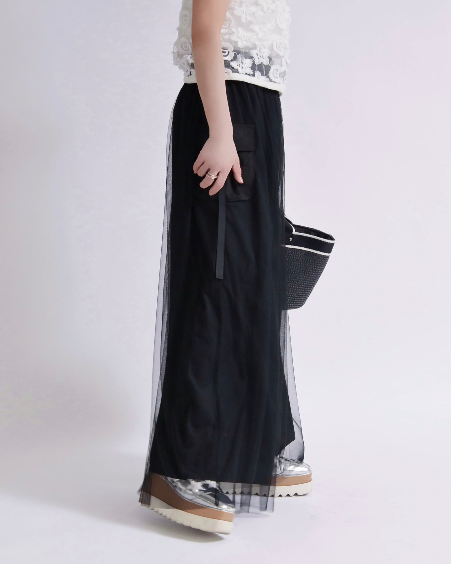 チュールレイヤード ワイドパンツ