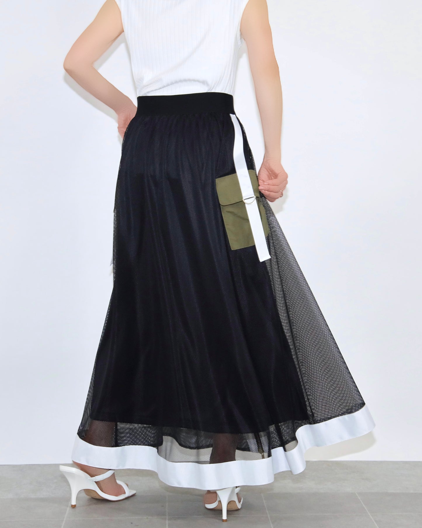 メッシュレイヤードフレアスカート