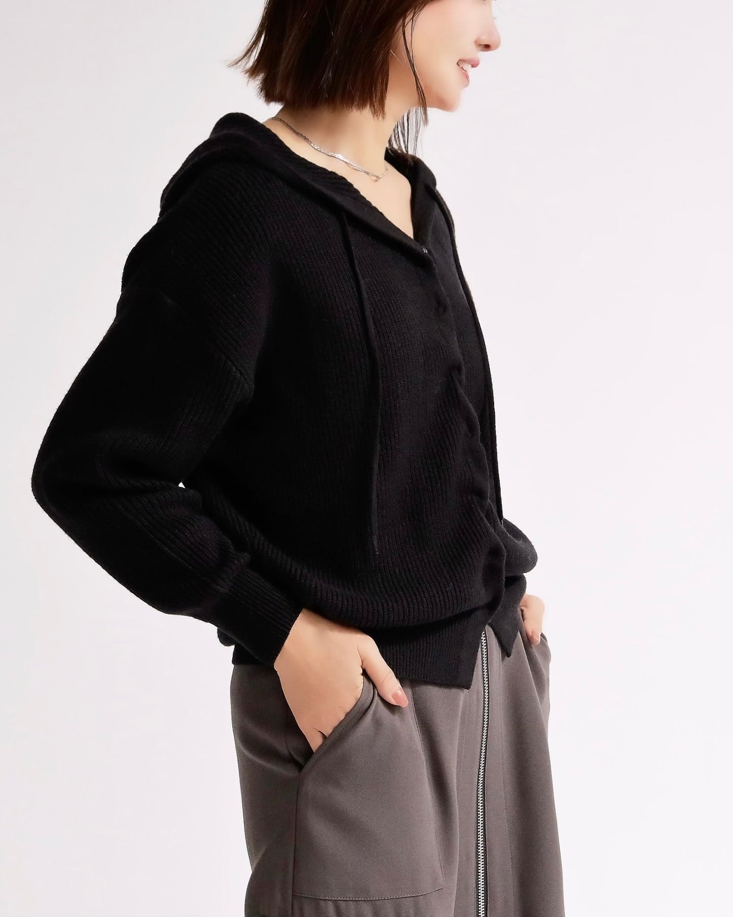 ニットフーディーカーディガン