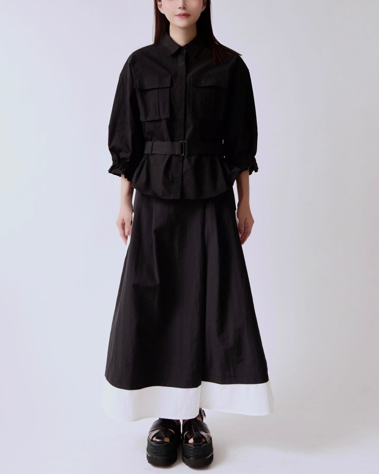 コントラストライン レイヤードスカート