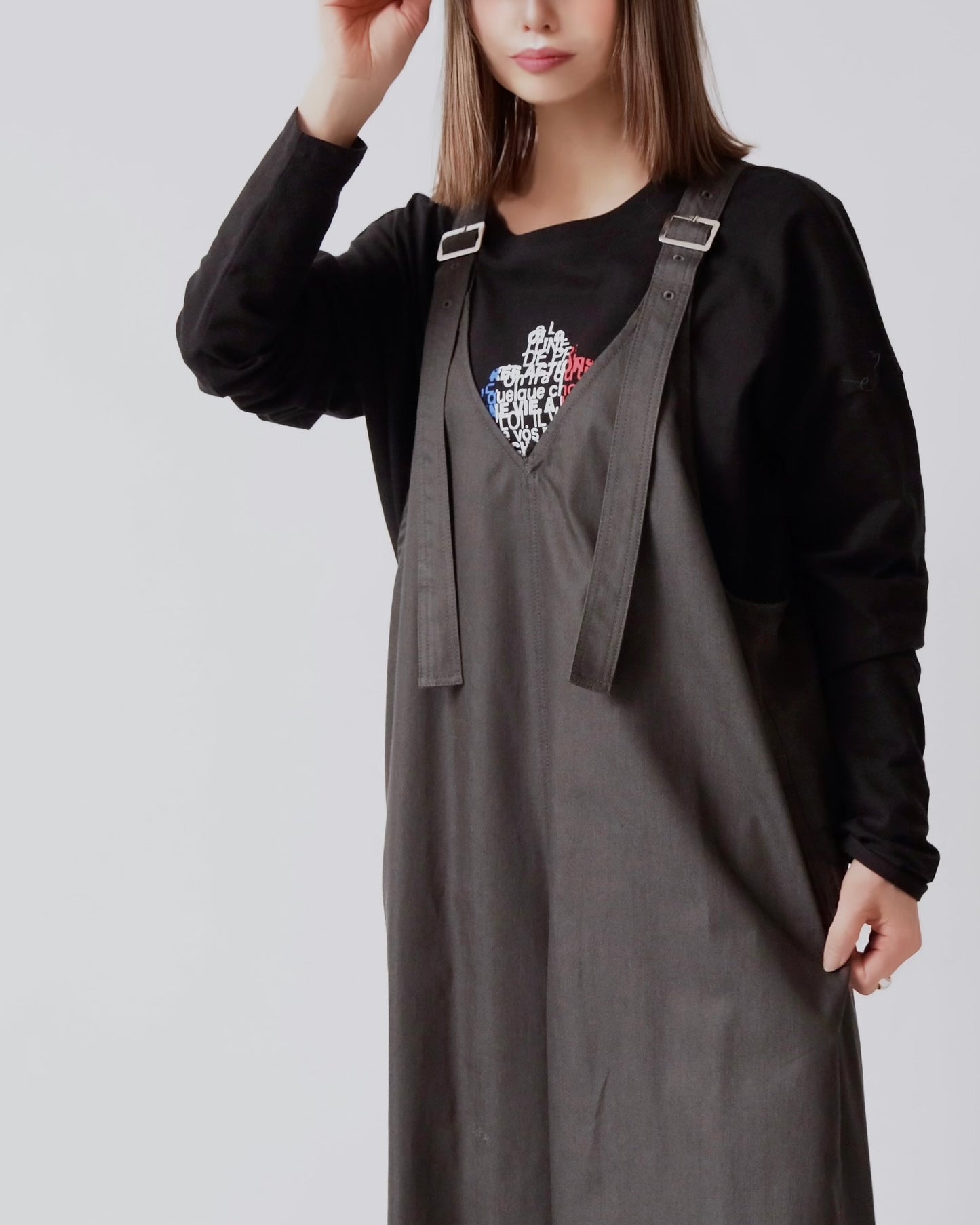 V サスペンダー ワイドサロペット