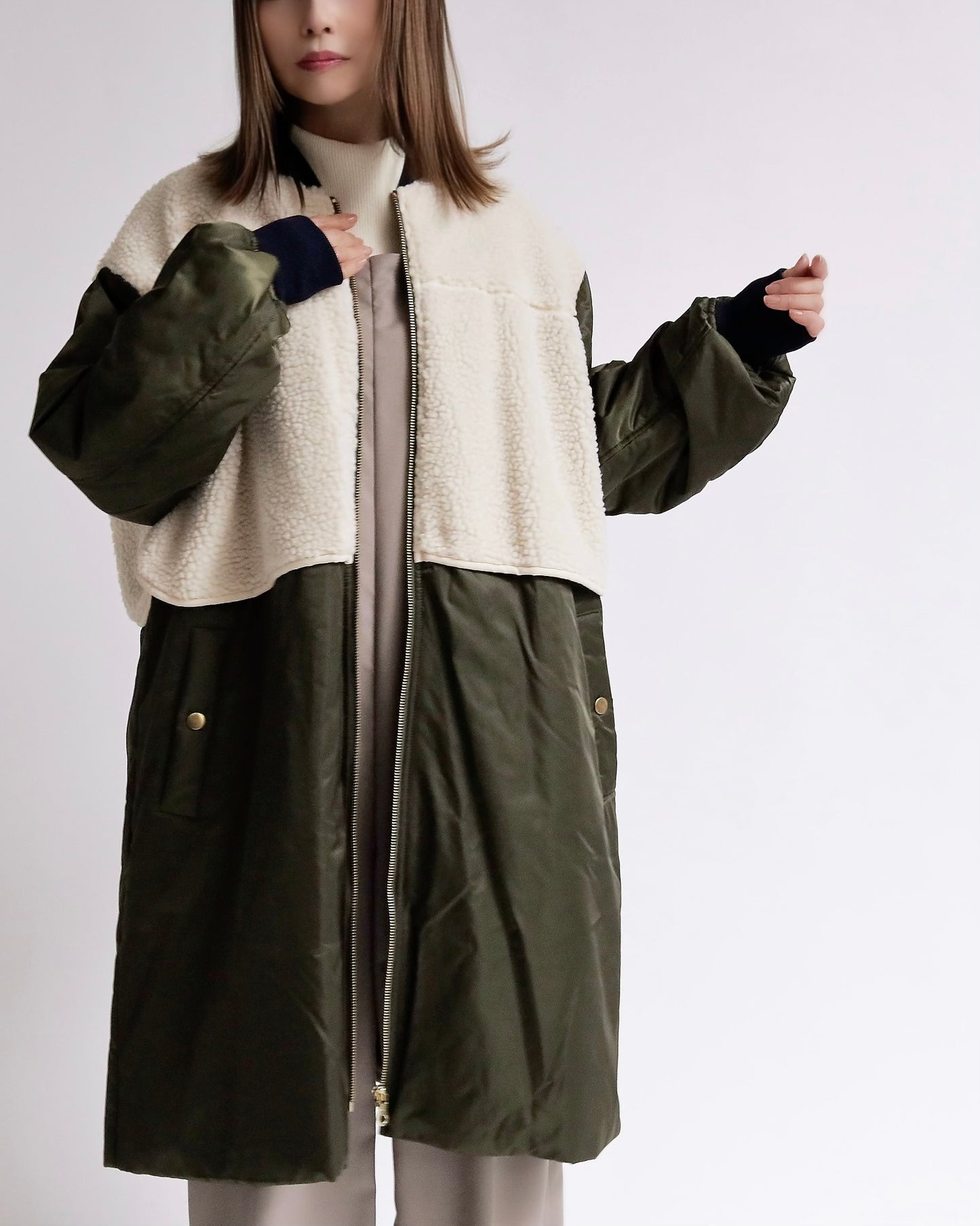 ボアレイヤード ミリタリーロングコート