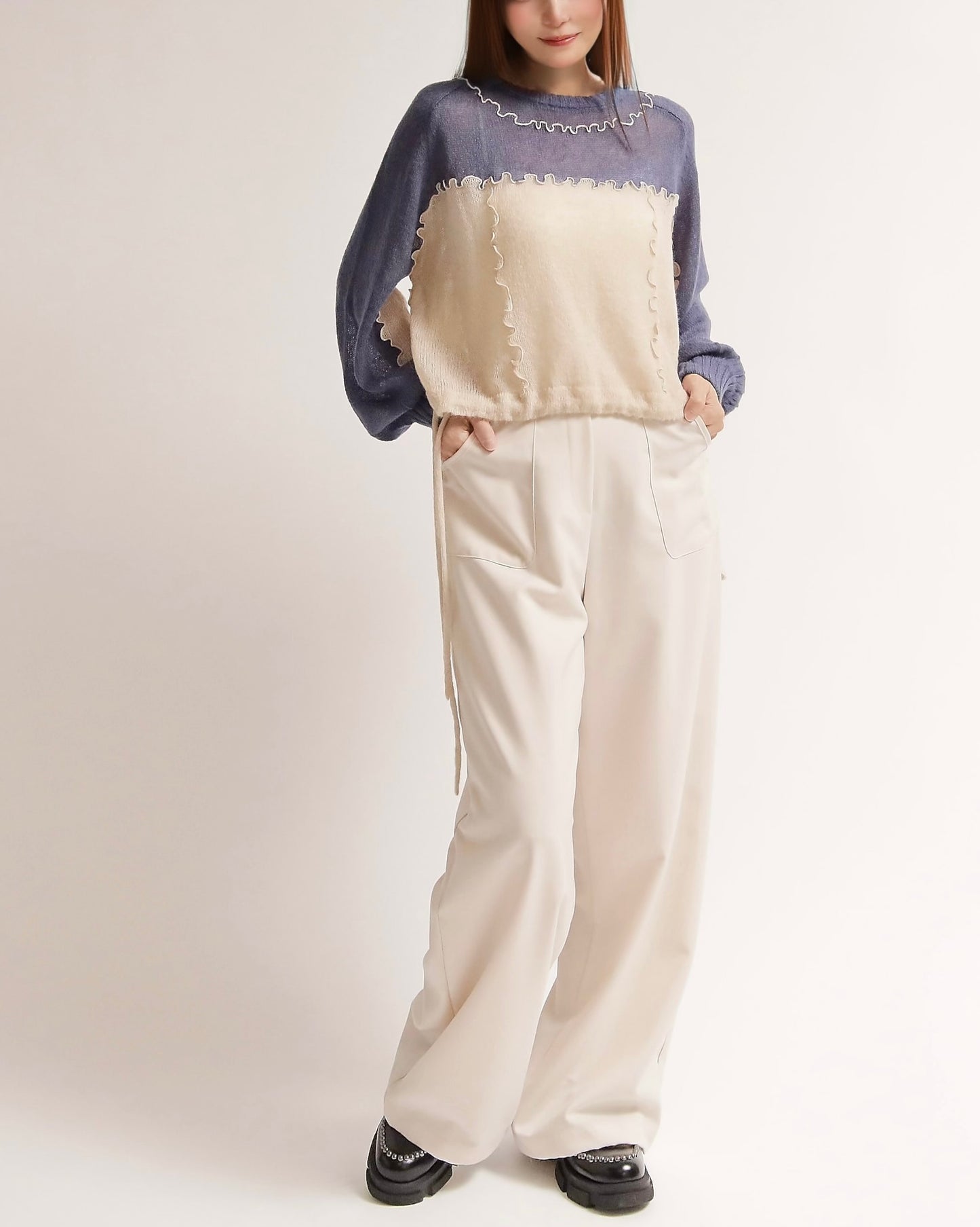 カラーブロックニットプルオーバー