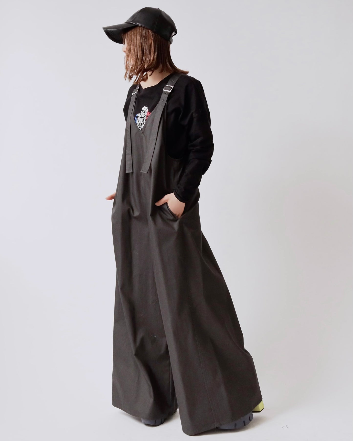 V サスペンダー ワイドサロペット