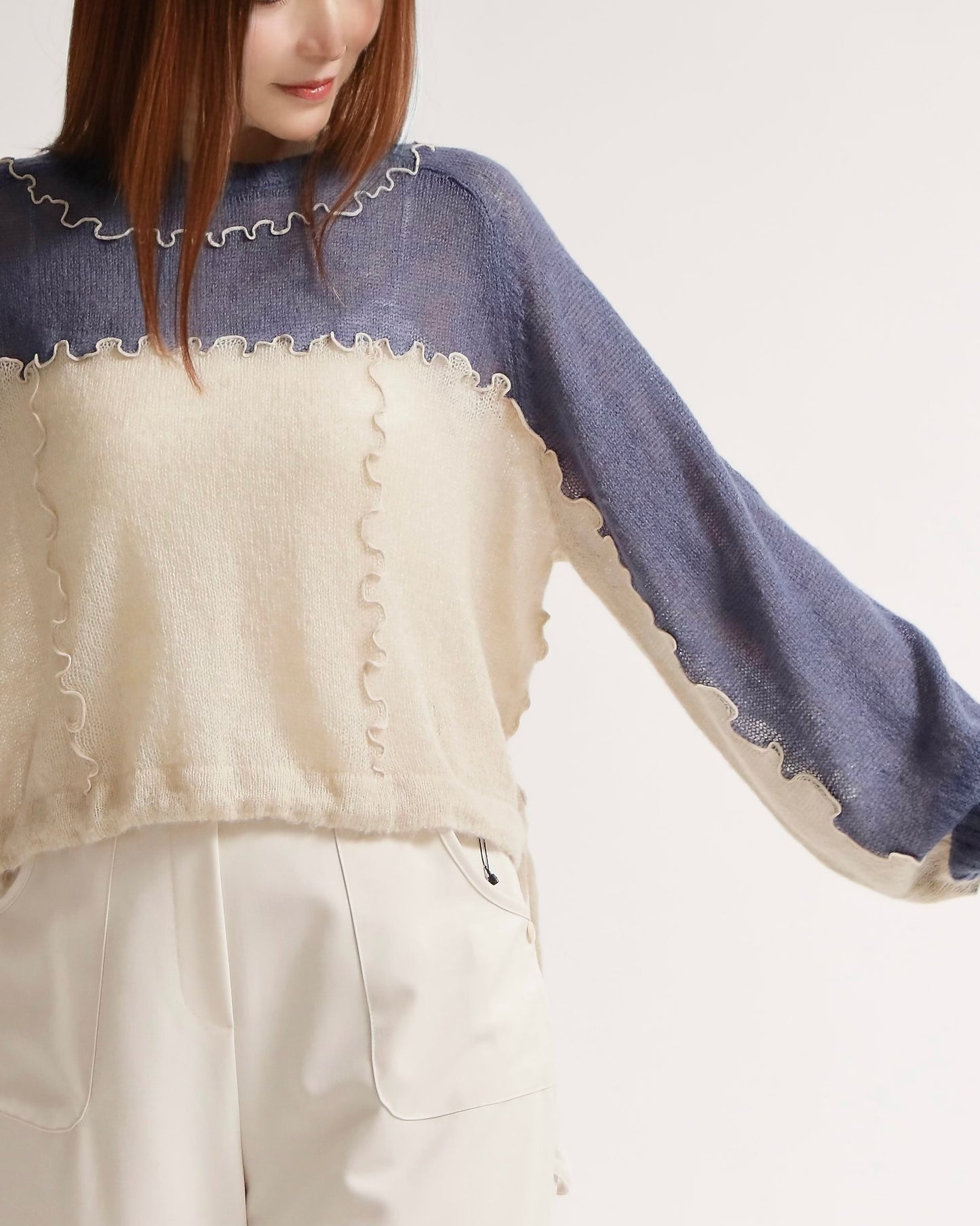 カラーブロックニットプルオーバー