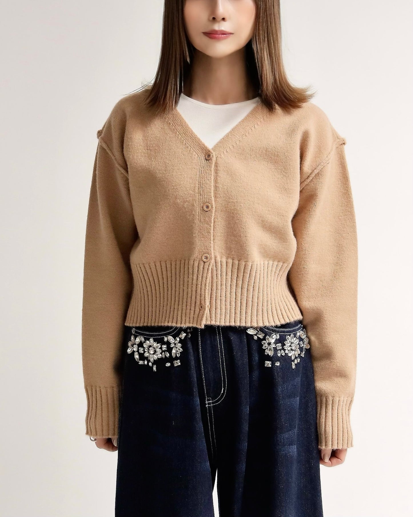 バックロゴショートカーディガン