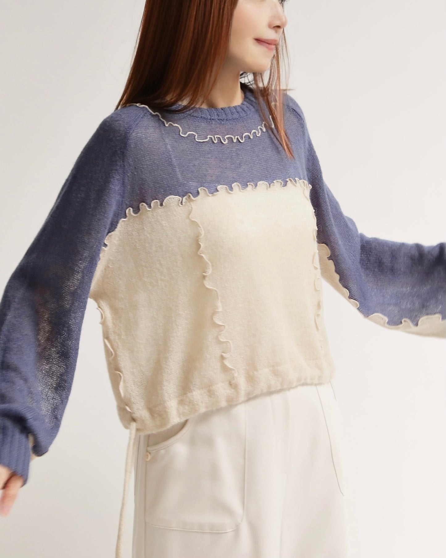 カラーブロックニットプルオーバー