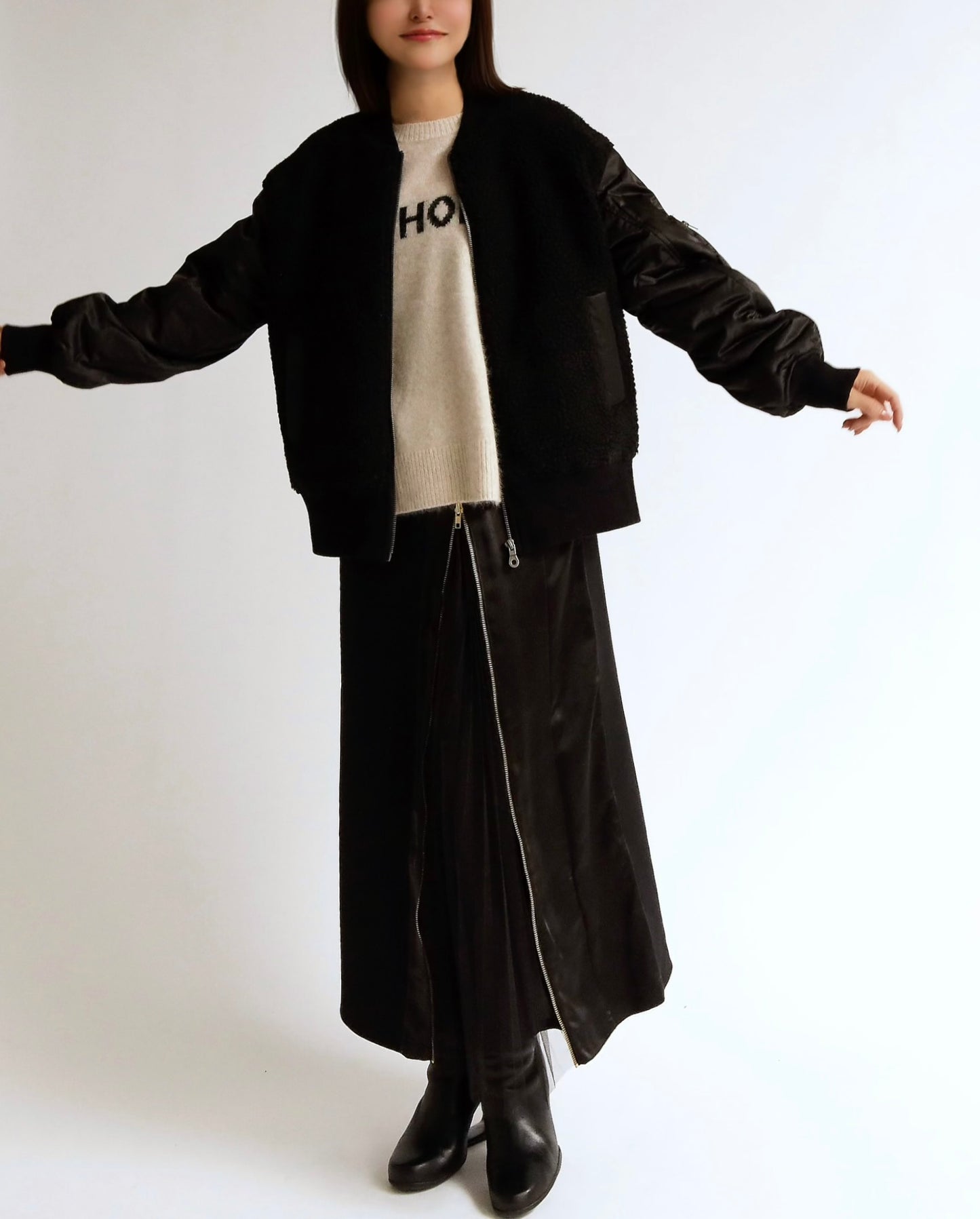 ボア×ナイロン コンビブルゾン