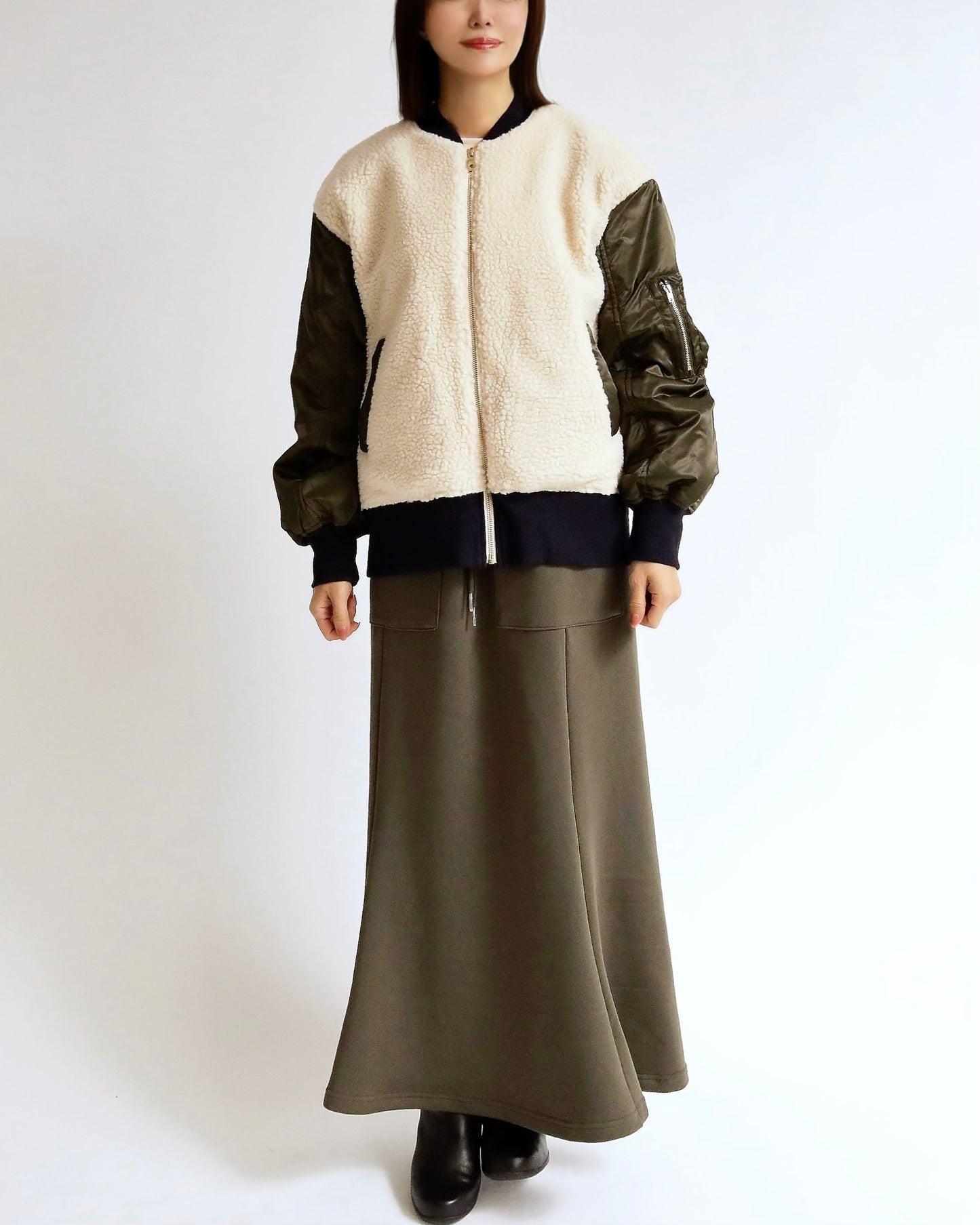 ボア×ナイロン コンビブルゾン