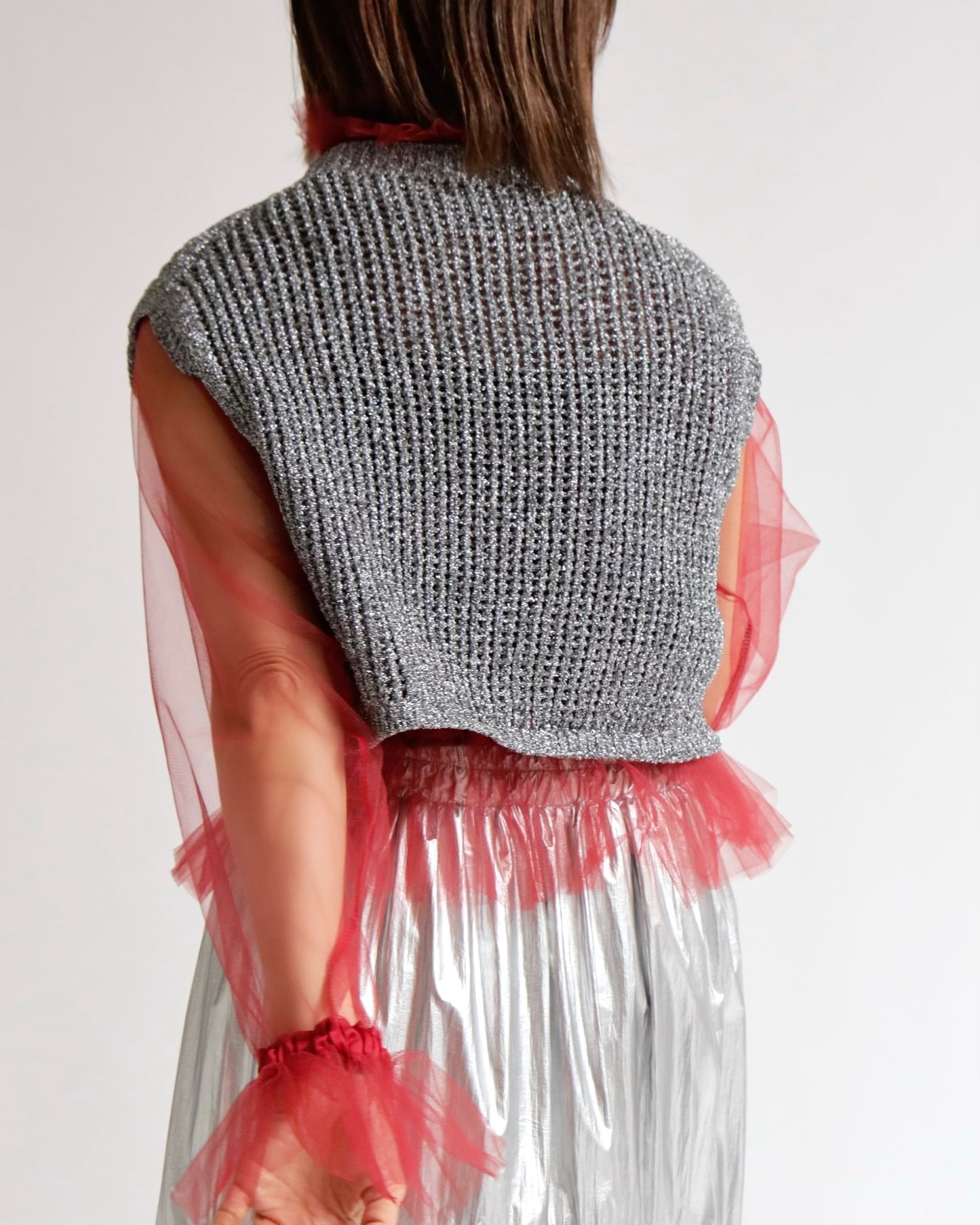 ラメニットショートベスト