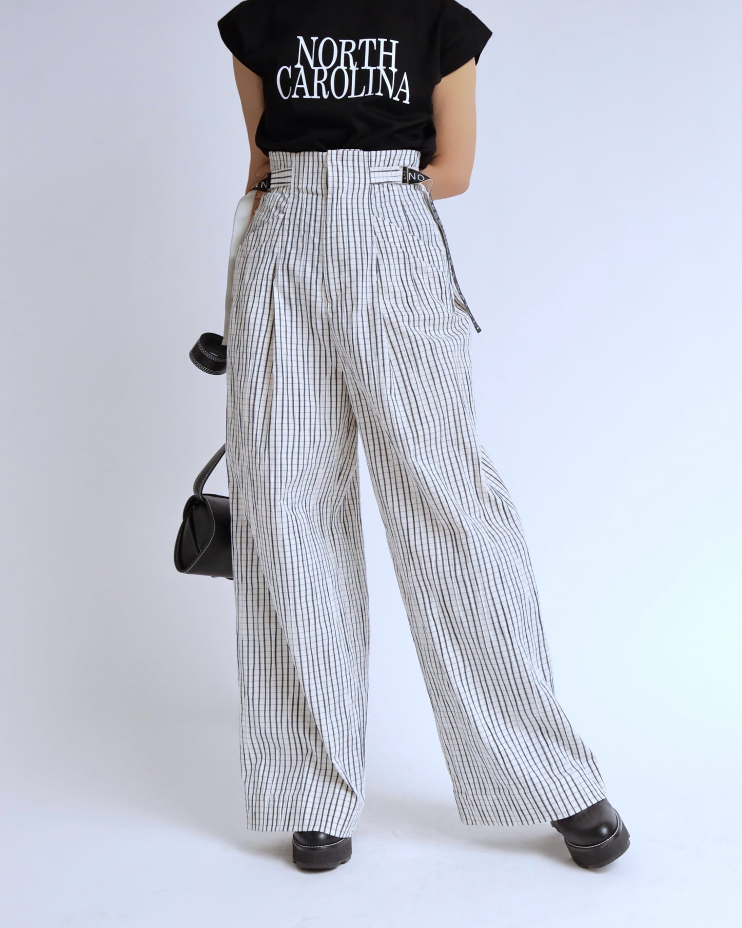 チェック ベルテッド ワイドパンツ