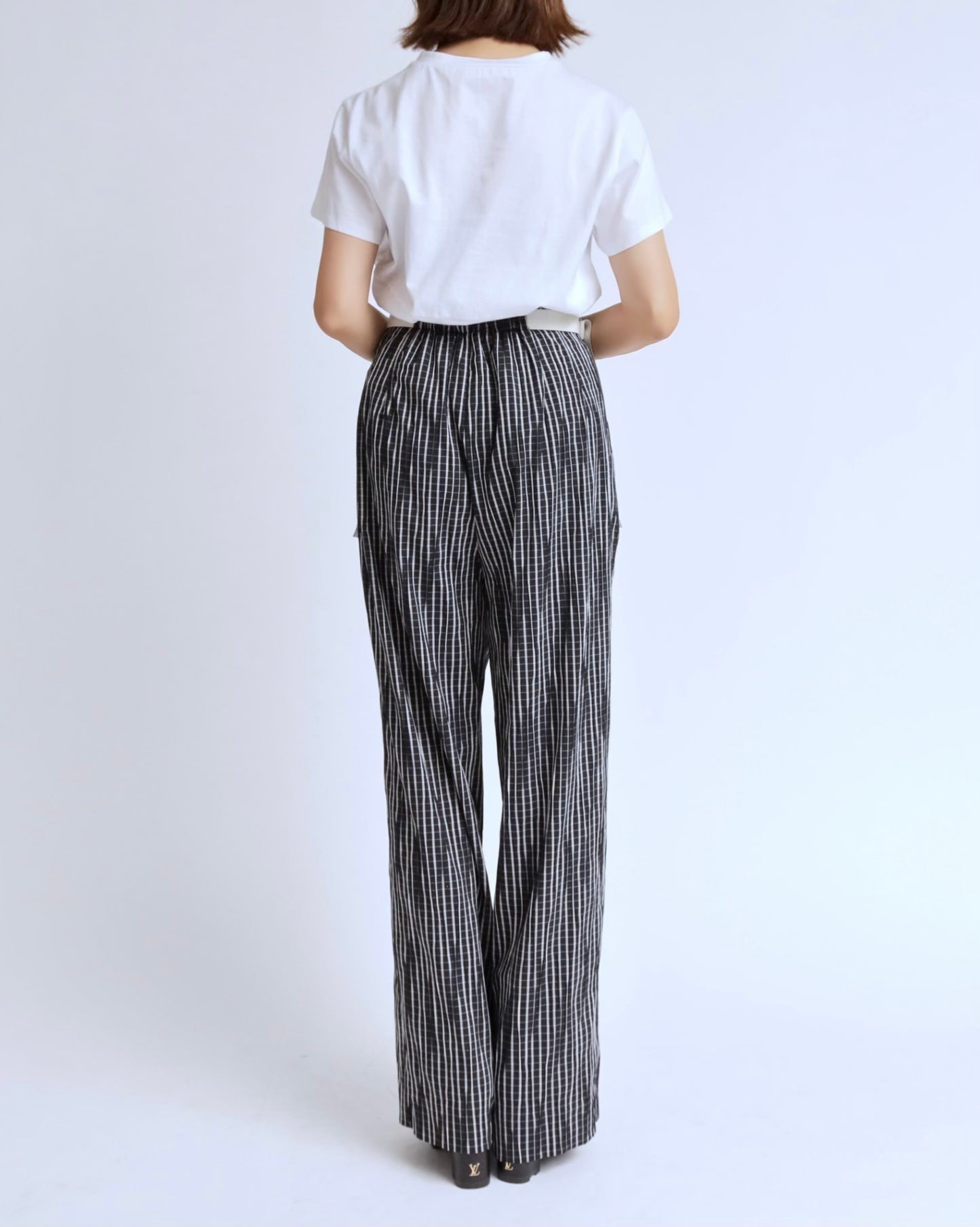 チェック ベルテッド ワイドパンツ