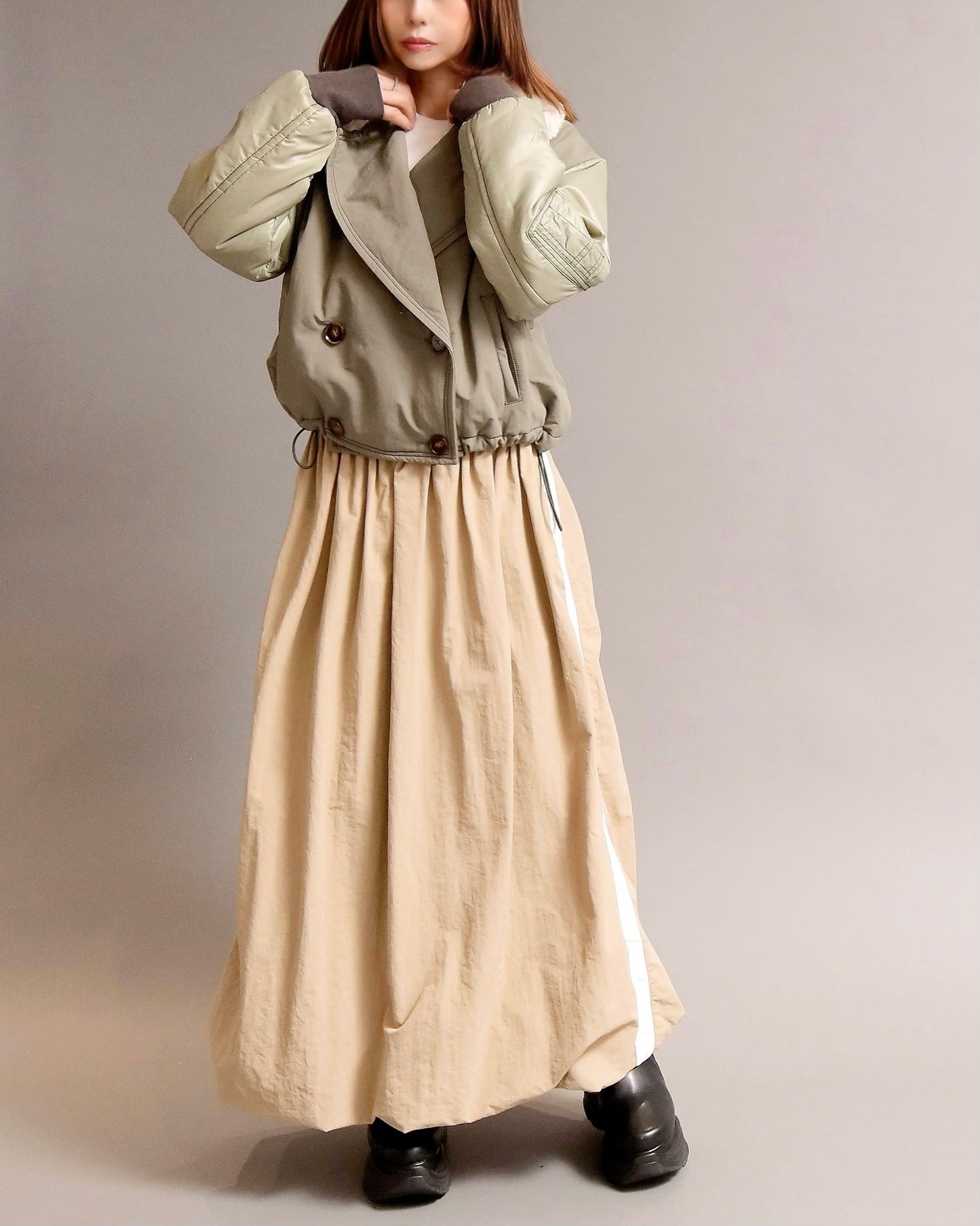 ボアカラー配色ミックスショートジャケット