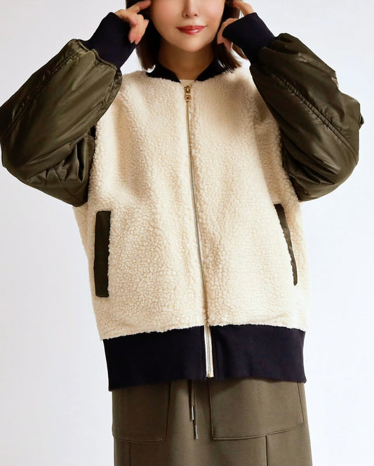 ボア×ナイロン コンビブルゾン