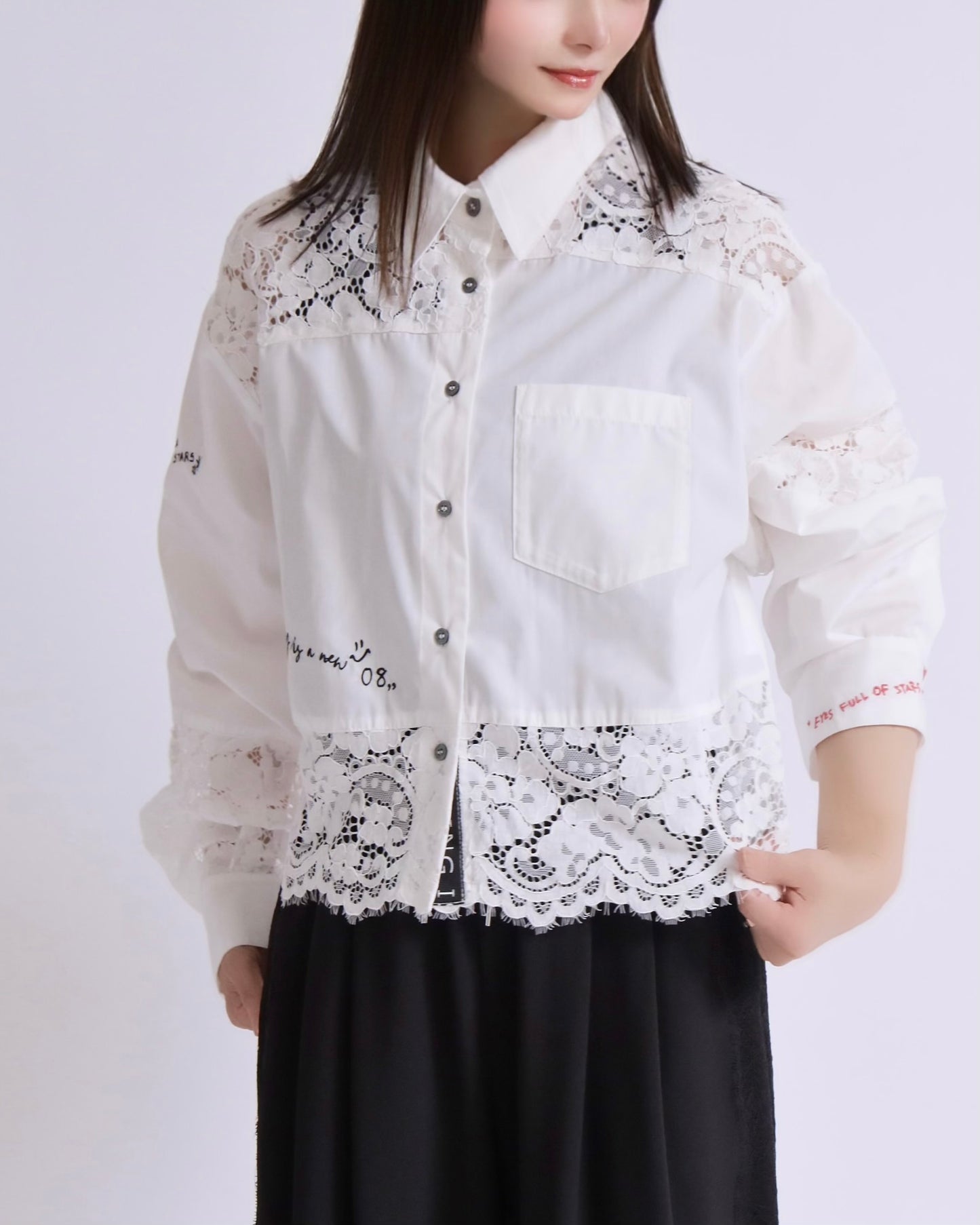 レースドッキングシャツブラウス