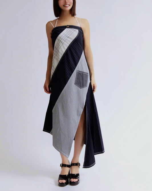 アシンメトリー・パネルストラップドレス