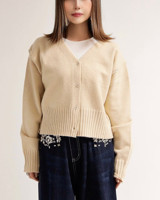 バックロゴショートカーディガン