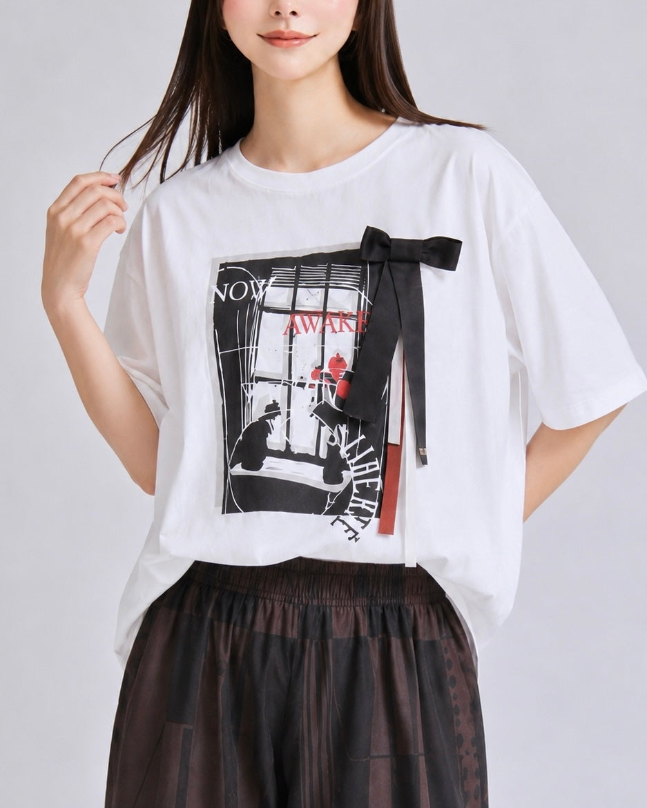 アートプリント リボンデザインTシャツ