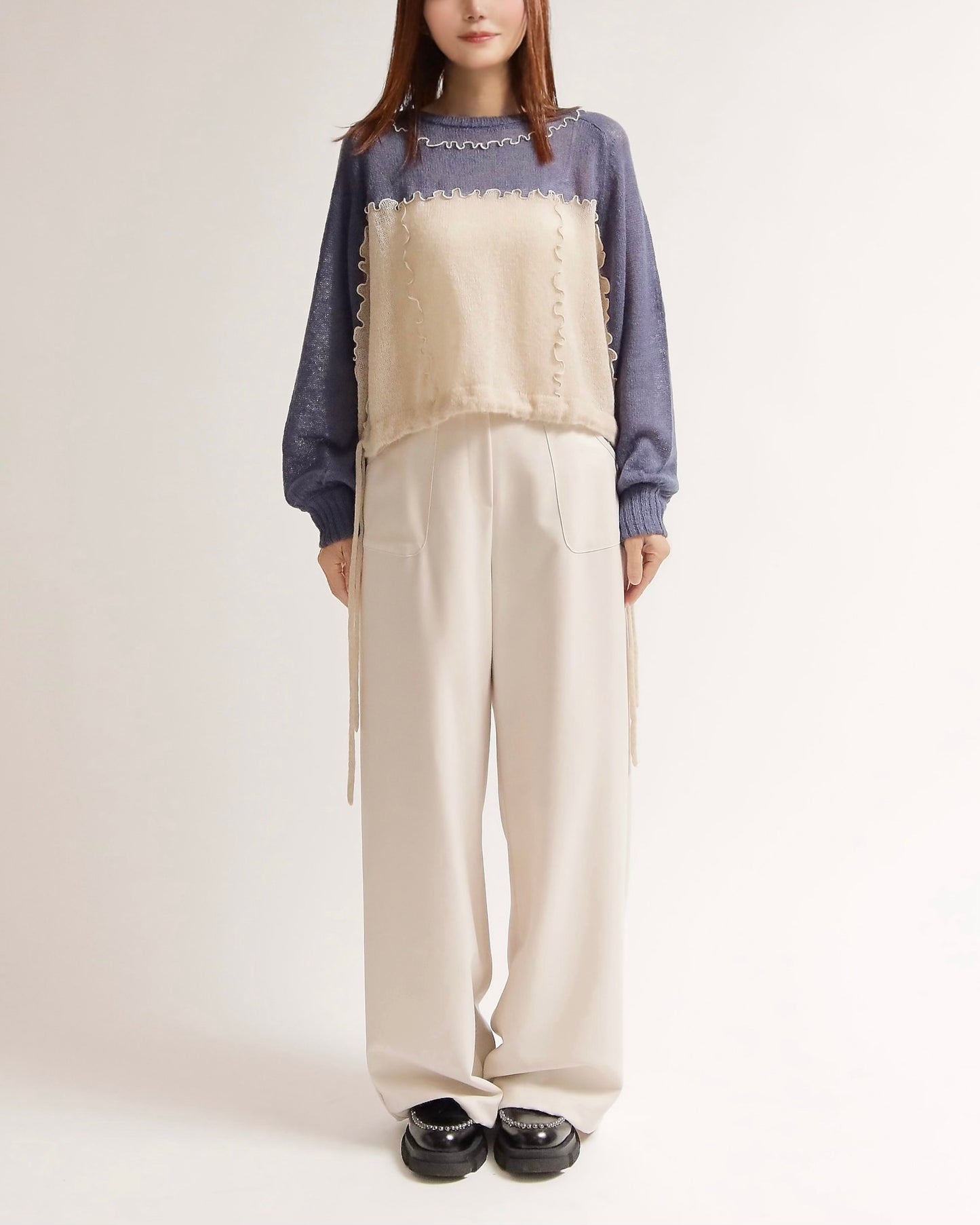 カラーブロックニットプルオーバー