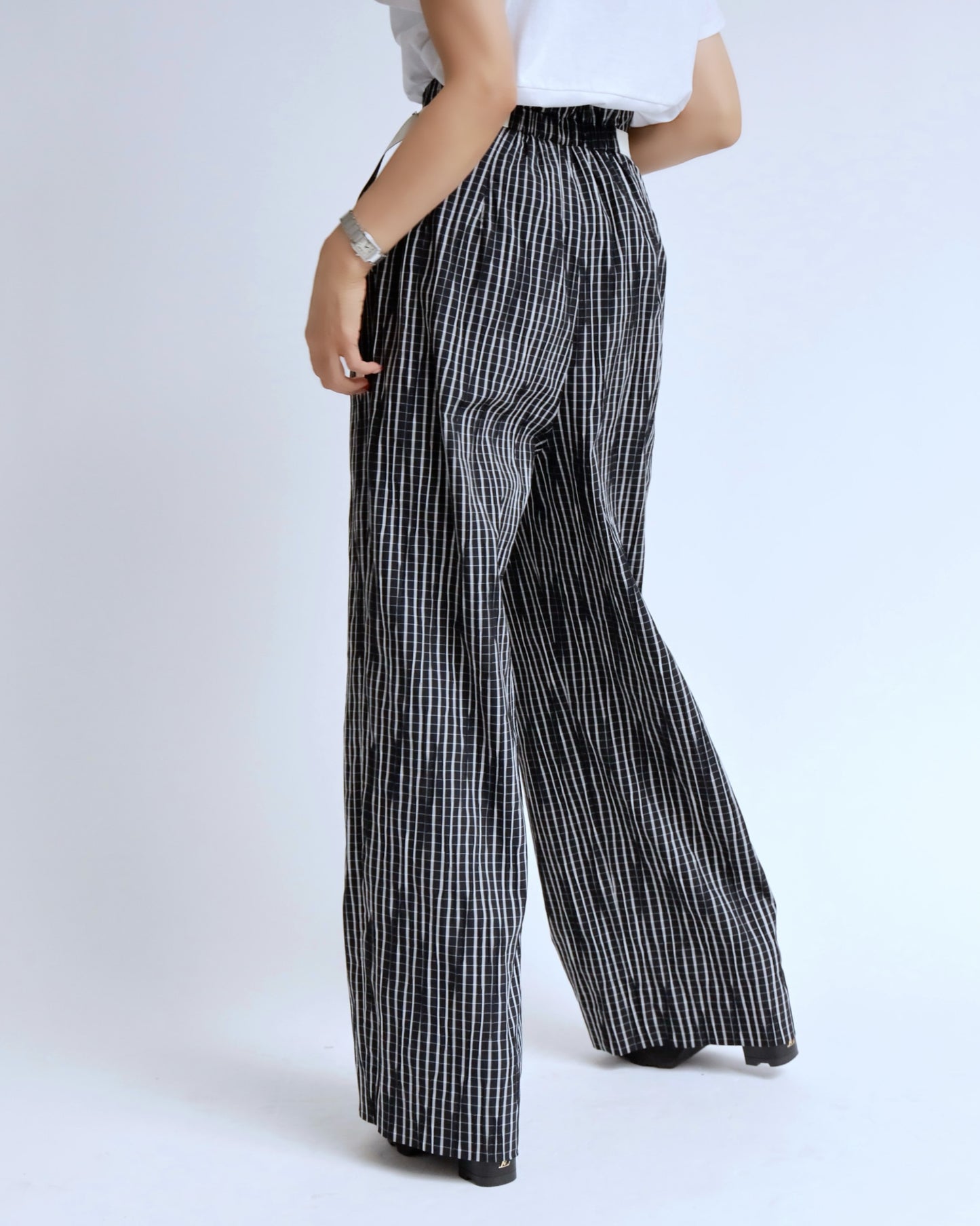 チェック ベルテッド ワイドパンツ
