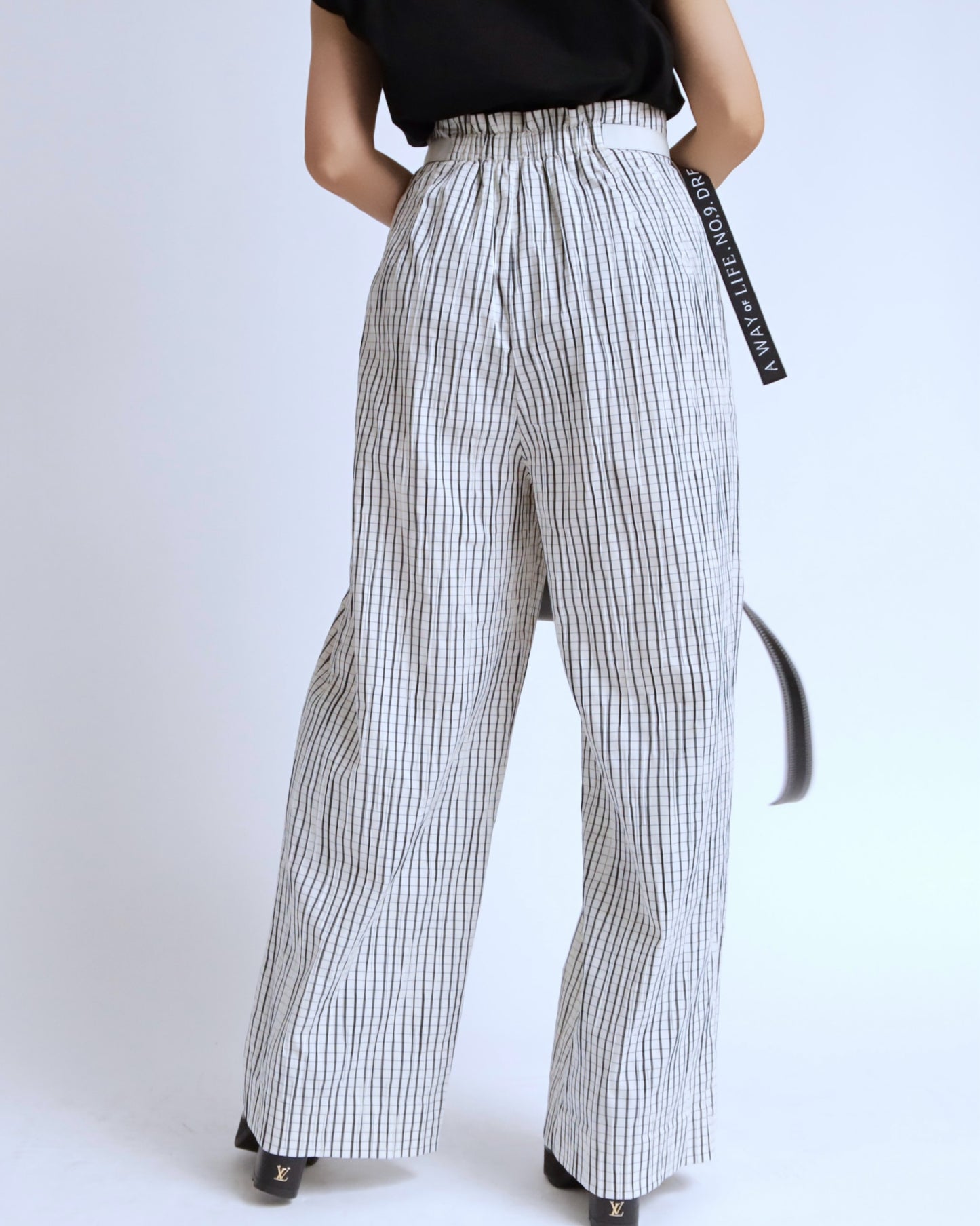 チェック ベルテッド ワイドパンツ