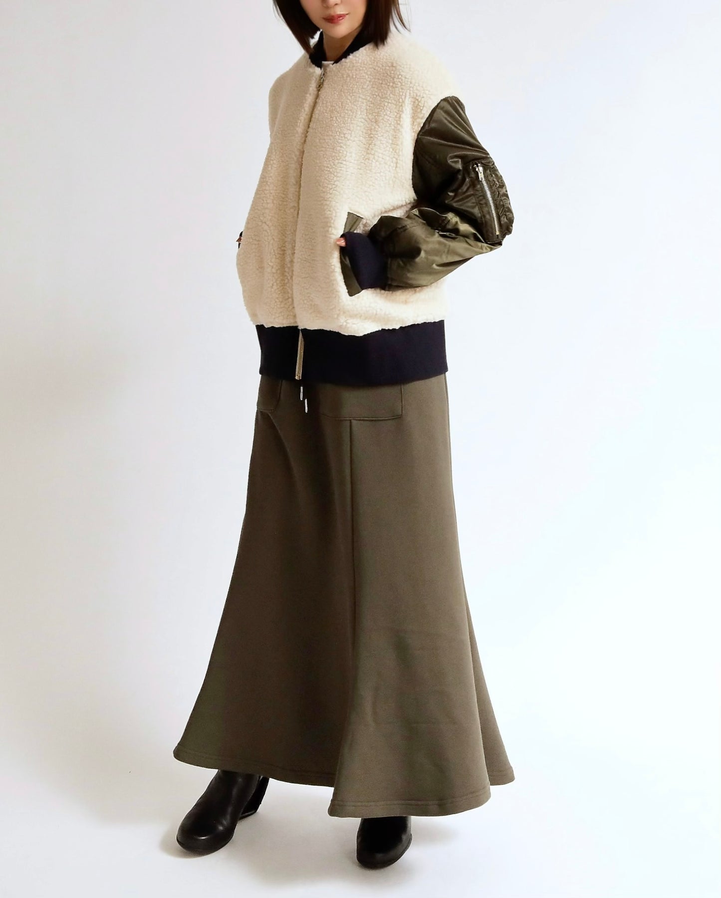 ボア×ナイロン コンビブルゾン