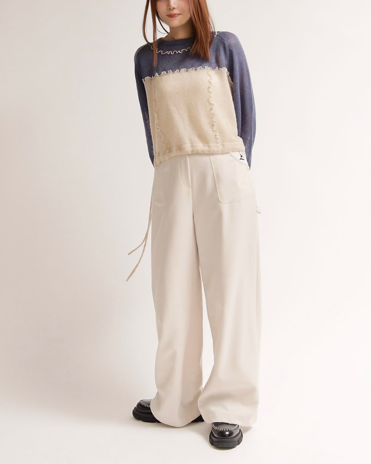 カラーブロックニットプルオーバー