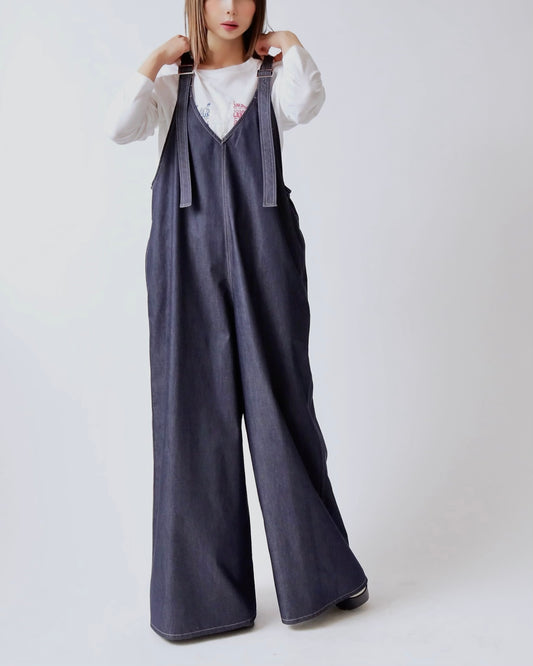 V サスペンダー ワイドサロペット