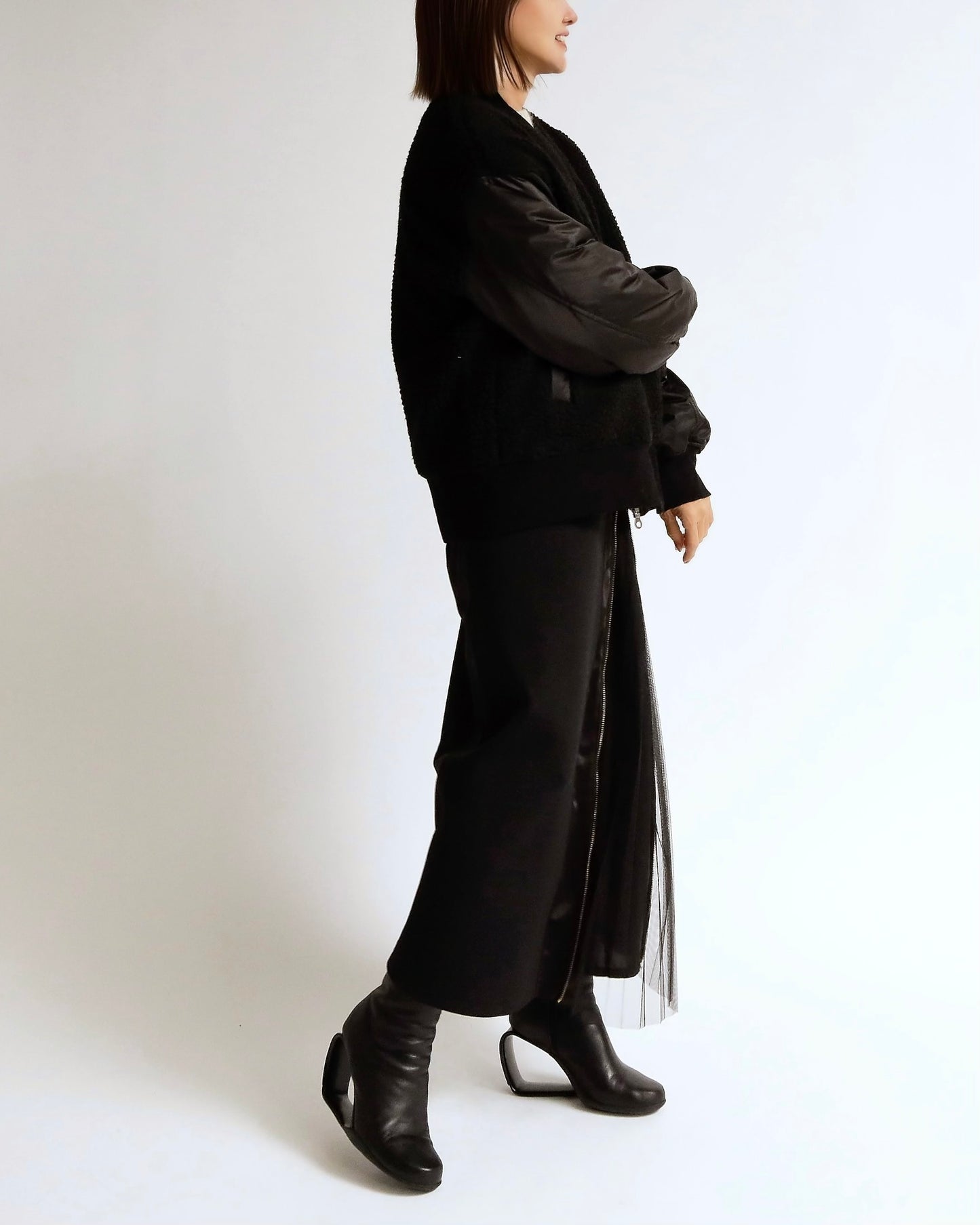 ボア×ナイロン コンビブルゾン