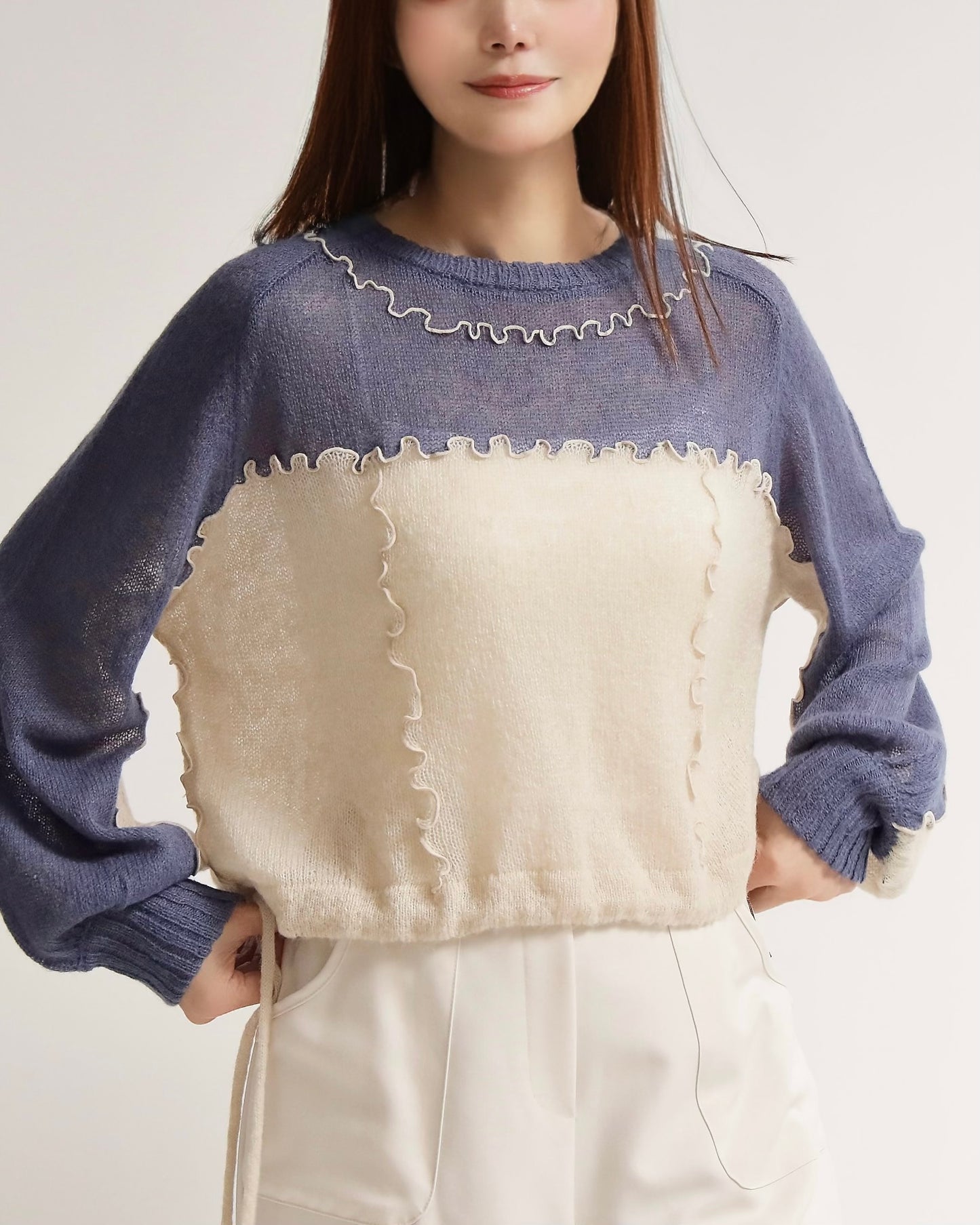 カラーブロックニットプルオーバー