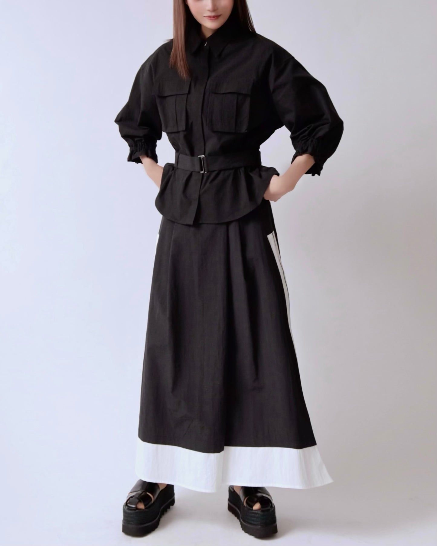 コントラストライン レイヤードスカート